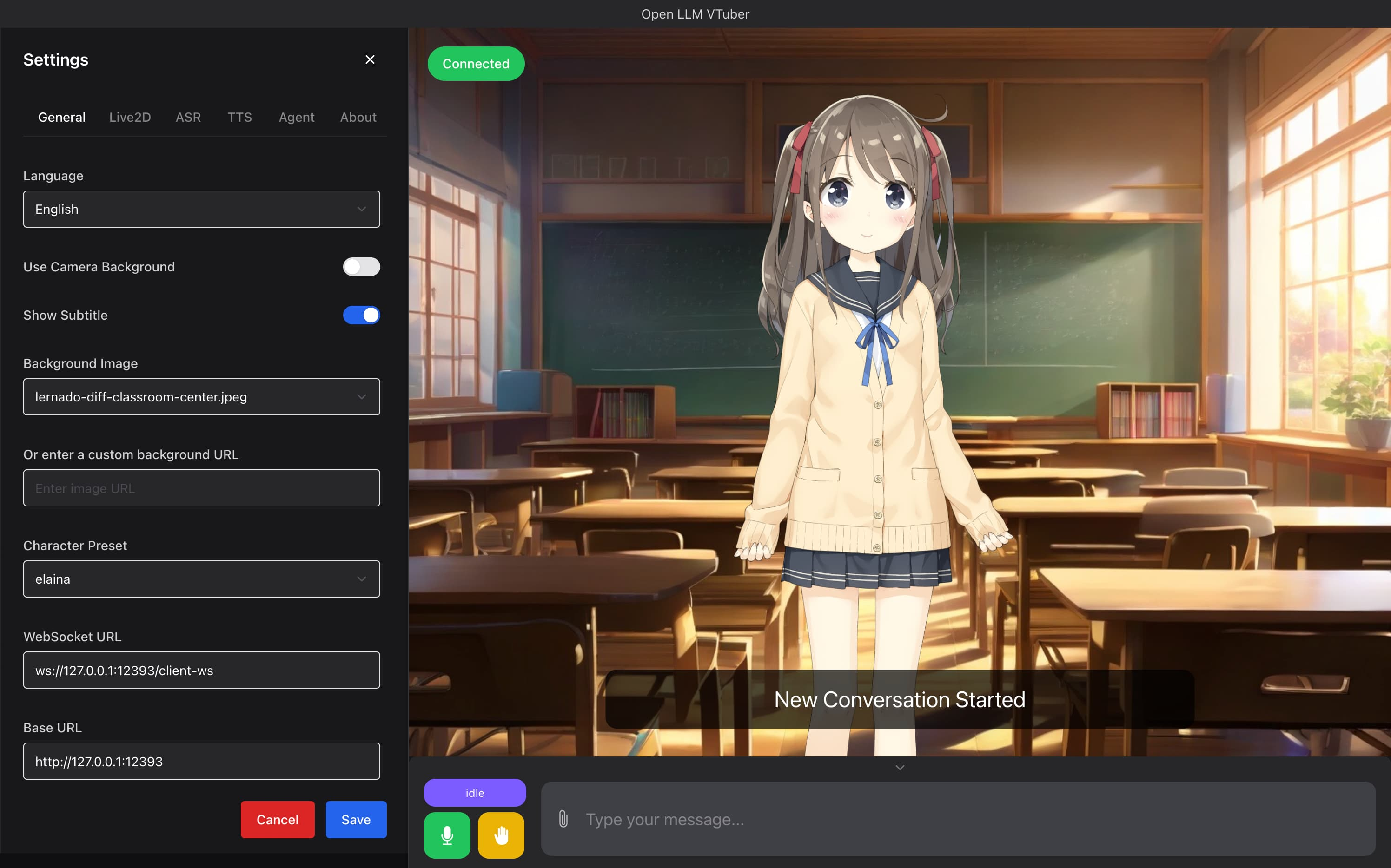Open-LLM-VTuber interface screenshot